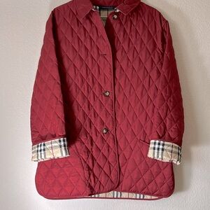 Burberry Burgundy Quilted Jacket with Plaid Accents